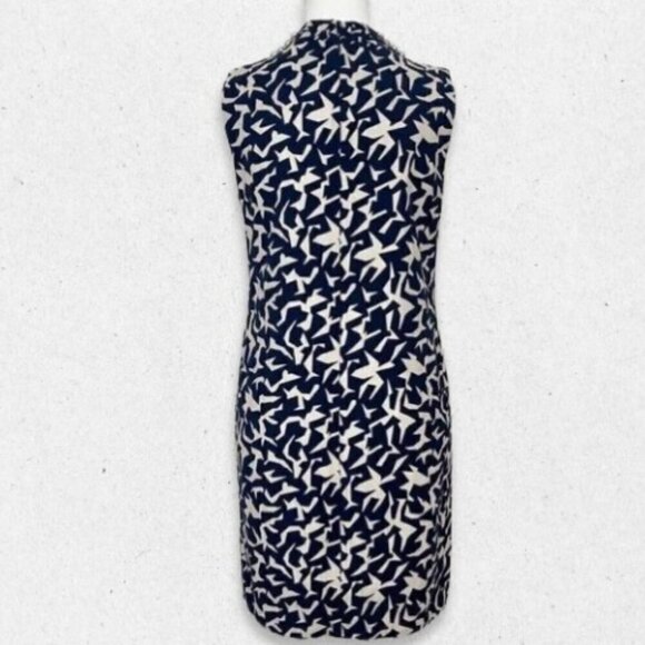 Diane Von Furstenberg Noralie Dress – Blue Geometric Mini, Metal Collar, Size 6 - Picture 7 of 16